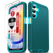 LEYI for Samsung Galaxy A 25 5G Case, A25 Phone Case with 2 Pack Tempered Glass Screen Protectors, 3 in 1 Full Body Shockproof Rubber Dustproof Defender Case for Samsung A25, Teal